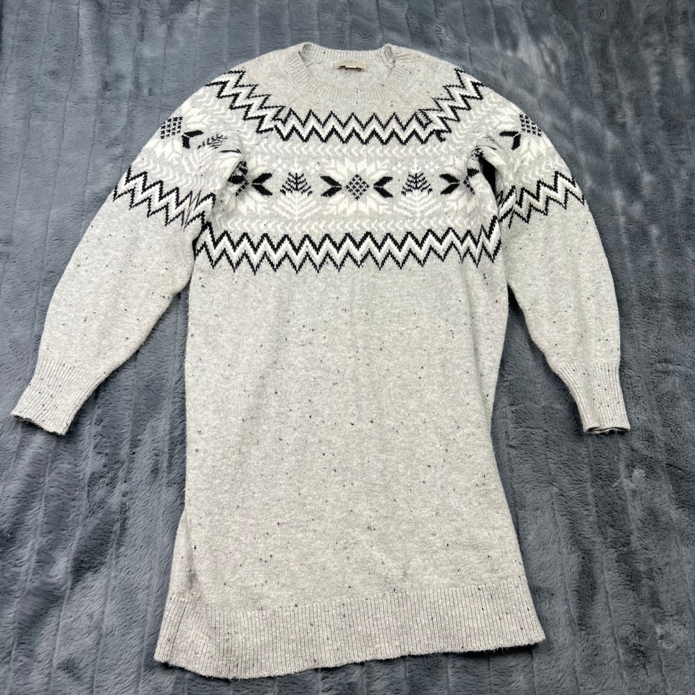 Loft Outlet Petite Gray Fair Isle Sweater Dress SP Long Sleeve Cotton 14188
